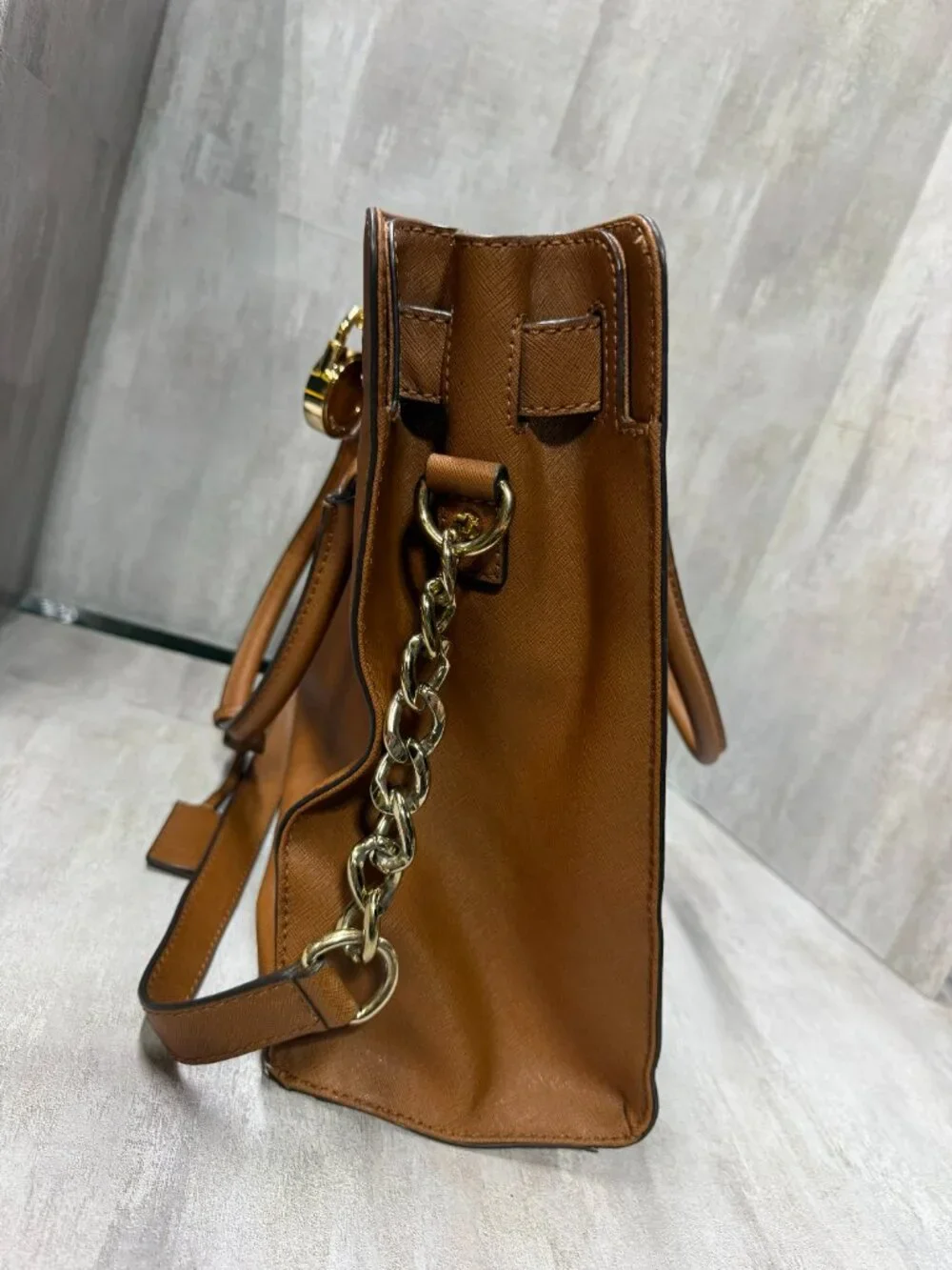Michael Kors Hamilton Brown Leather Satchel Tote Shoulder Bag